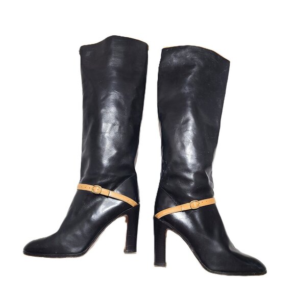 Vintage Ottorino Bossi sz 5 Knee High Riding Black Boots 35.5 Heels Pumps - Picture 2 of 14